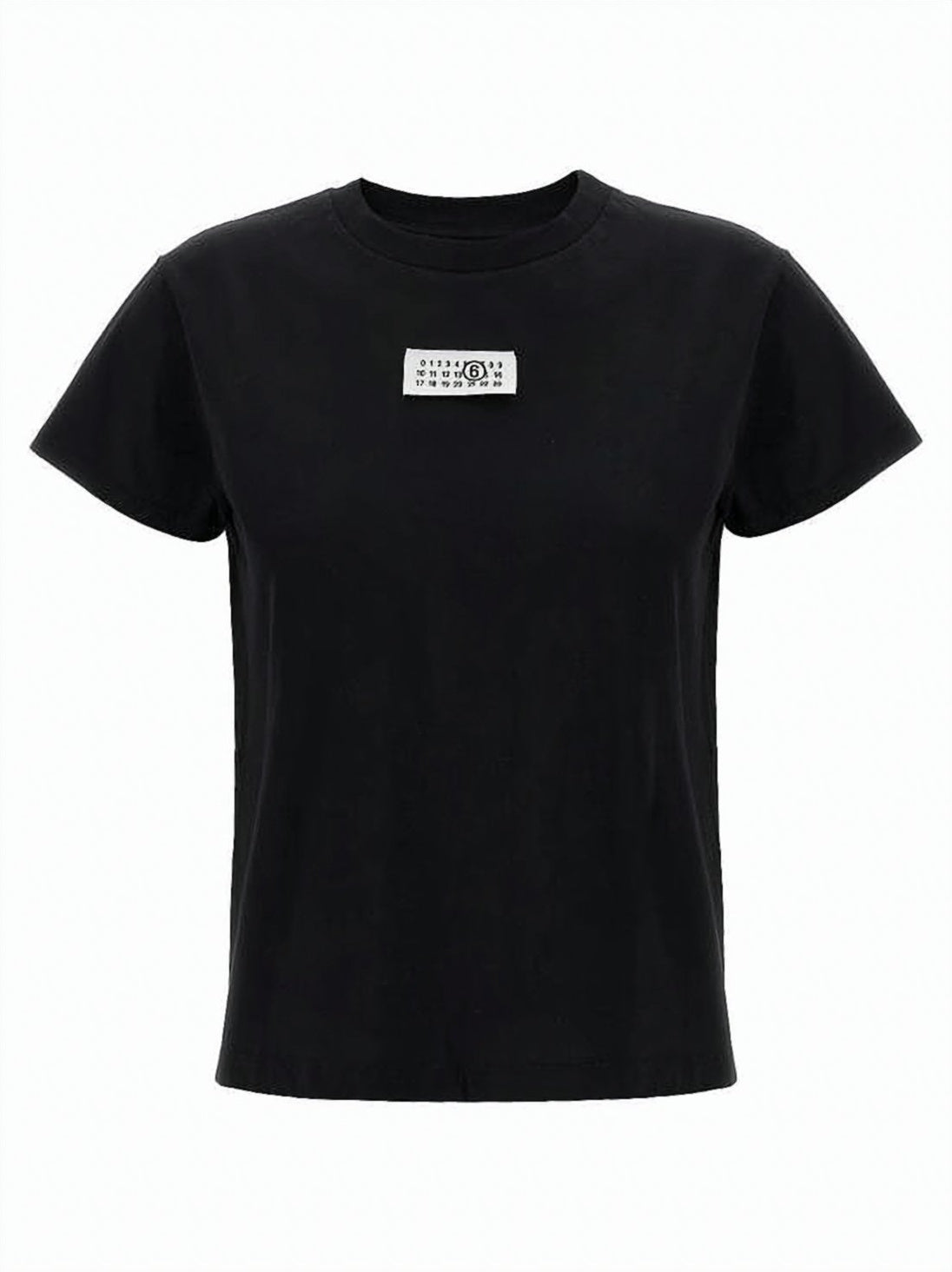 Cropped Black T-Shirt with Rectangular Label Detail