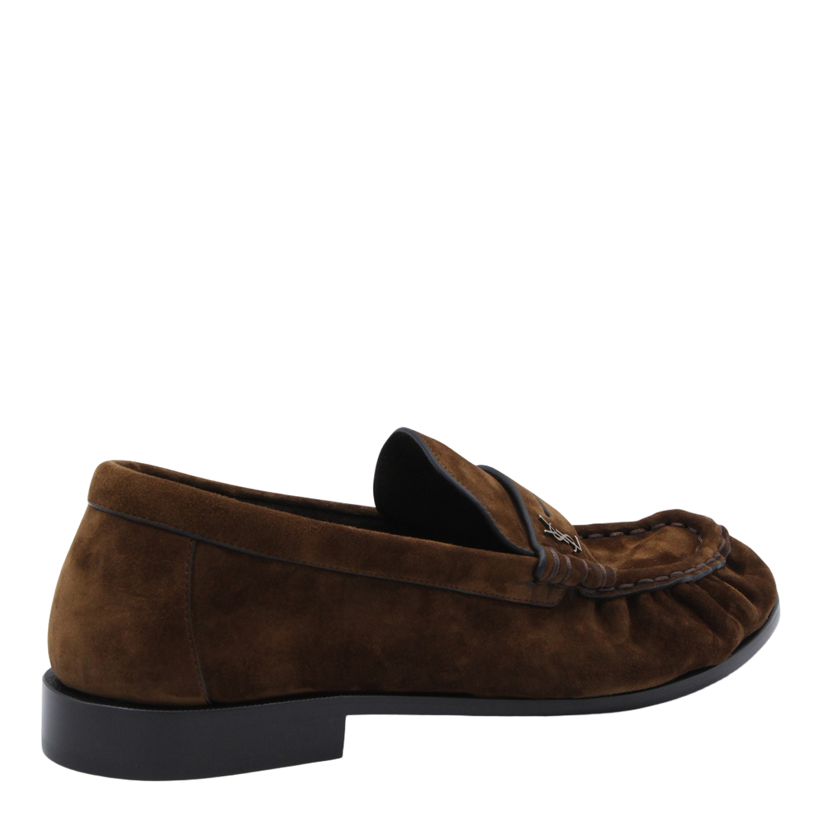 Rich Brown Suede Loafers With Moccasin Stitching