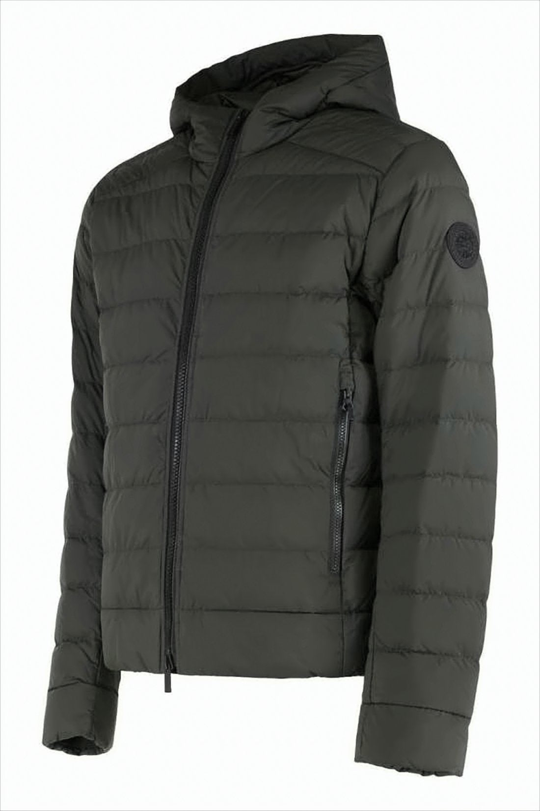 Cropped Puffer Jacket with Horizontal Quilting and Hood