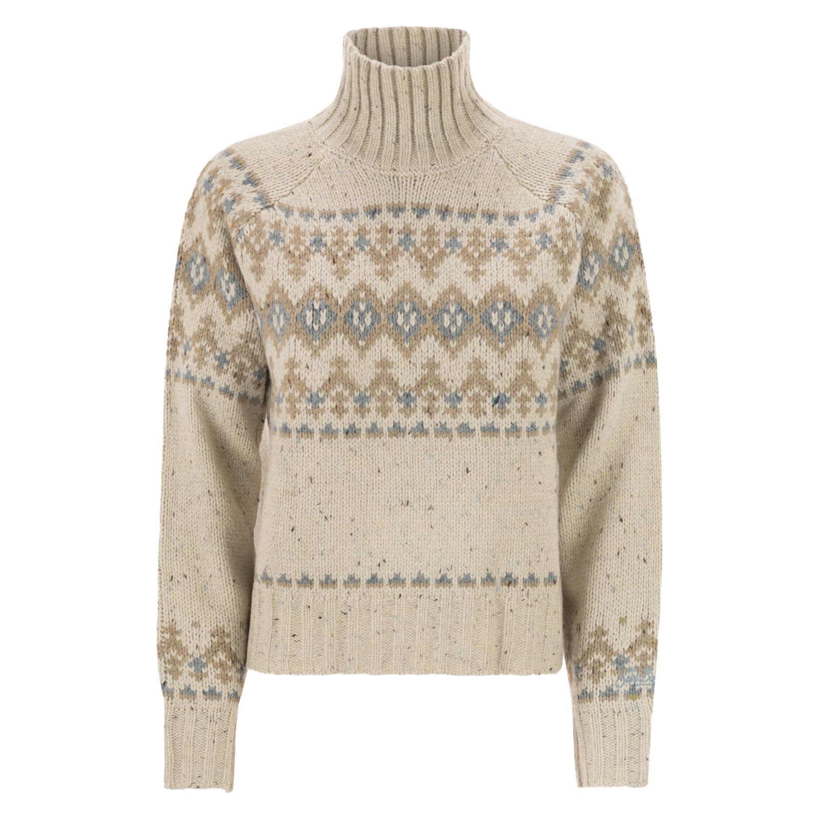 Fair Isle Knit Sweater With Ribbed Turtleneck
