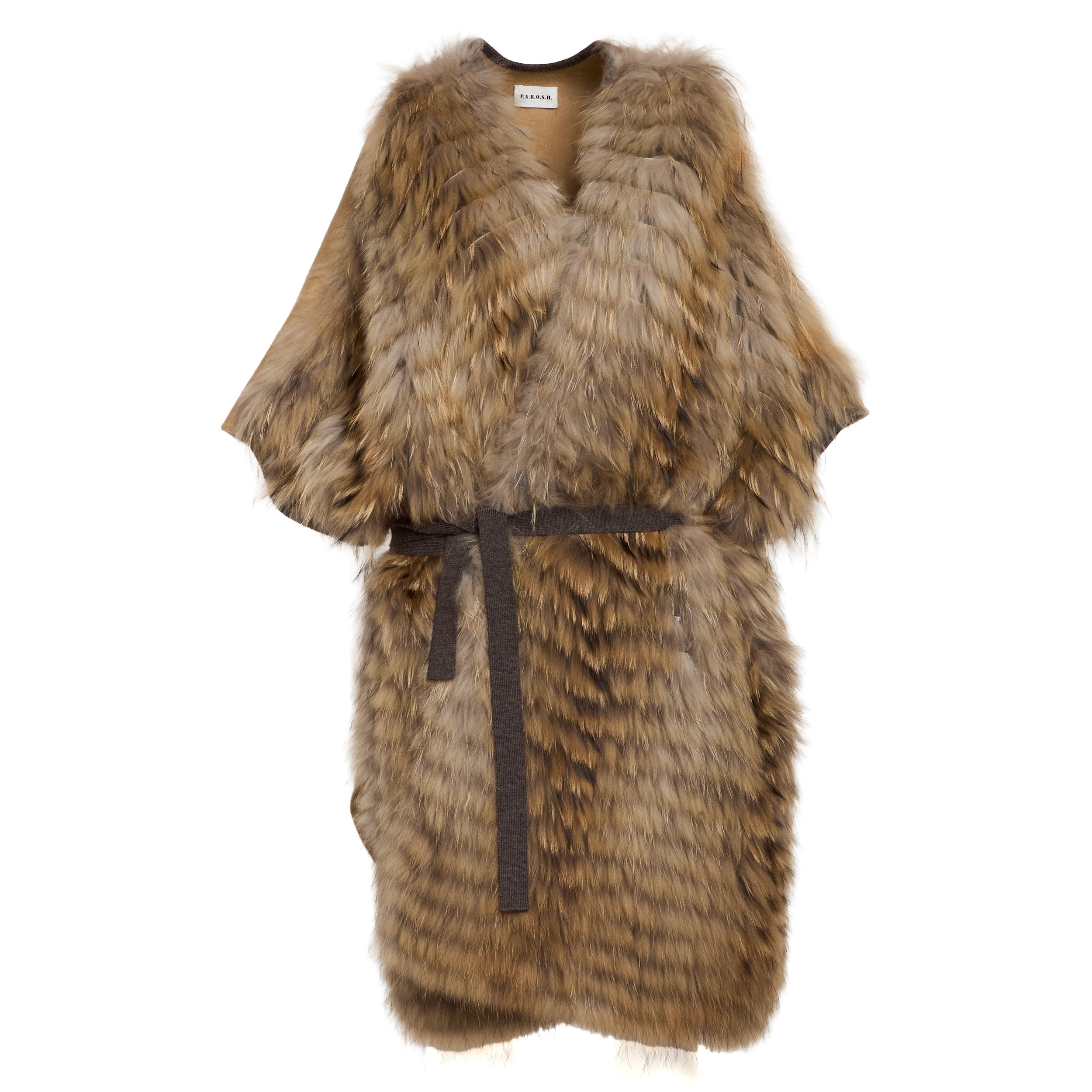 Oversized Beige Cape-Style Gilet with Faux Fur Detail