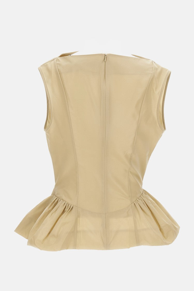Draped Beige Top With Fitted Bodice