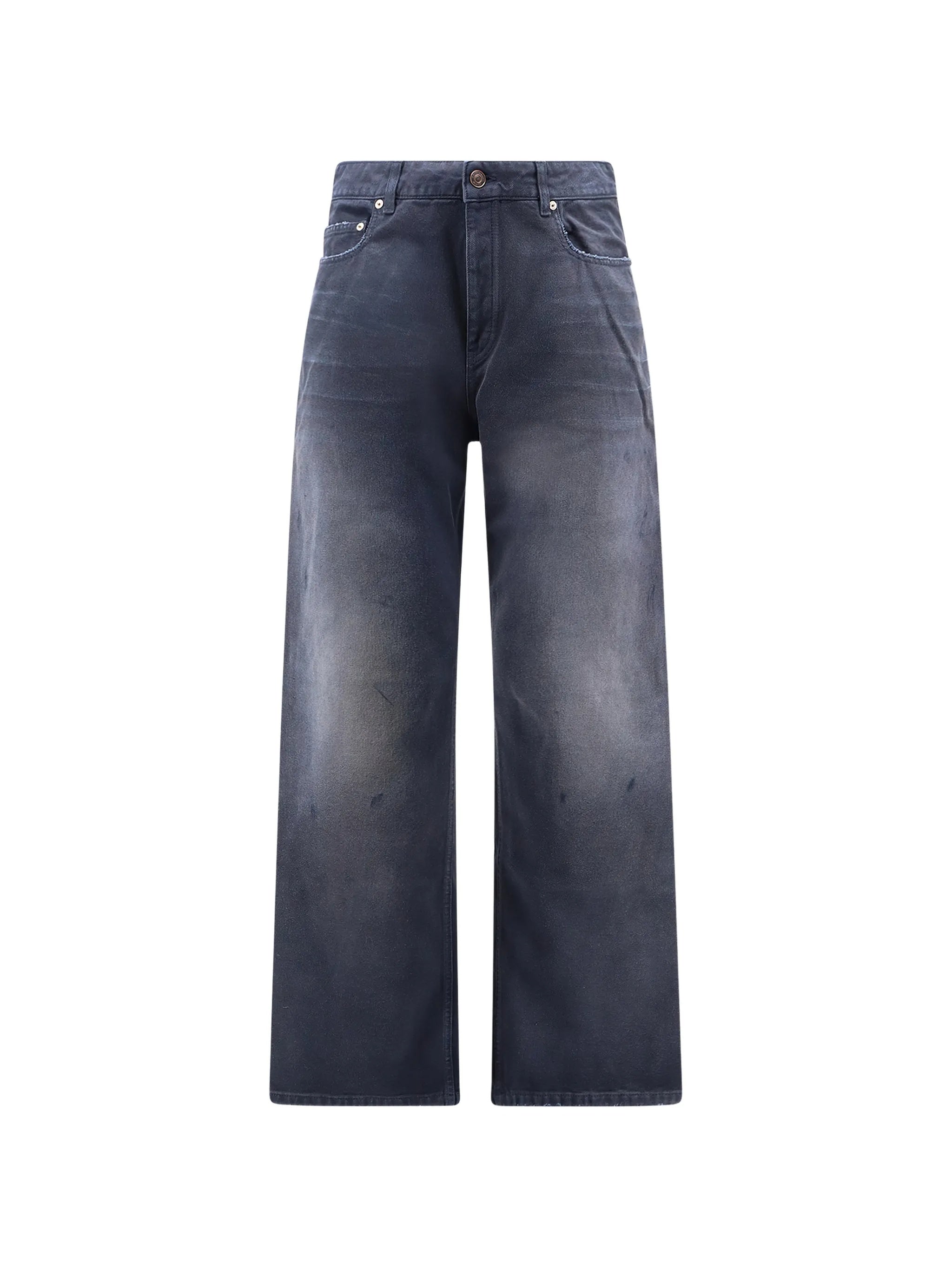 Blue Curved Knee Distressed Denim Pants
