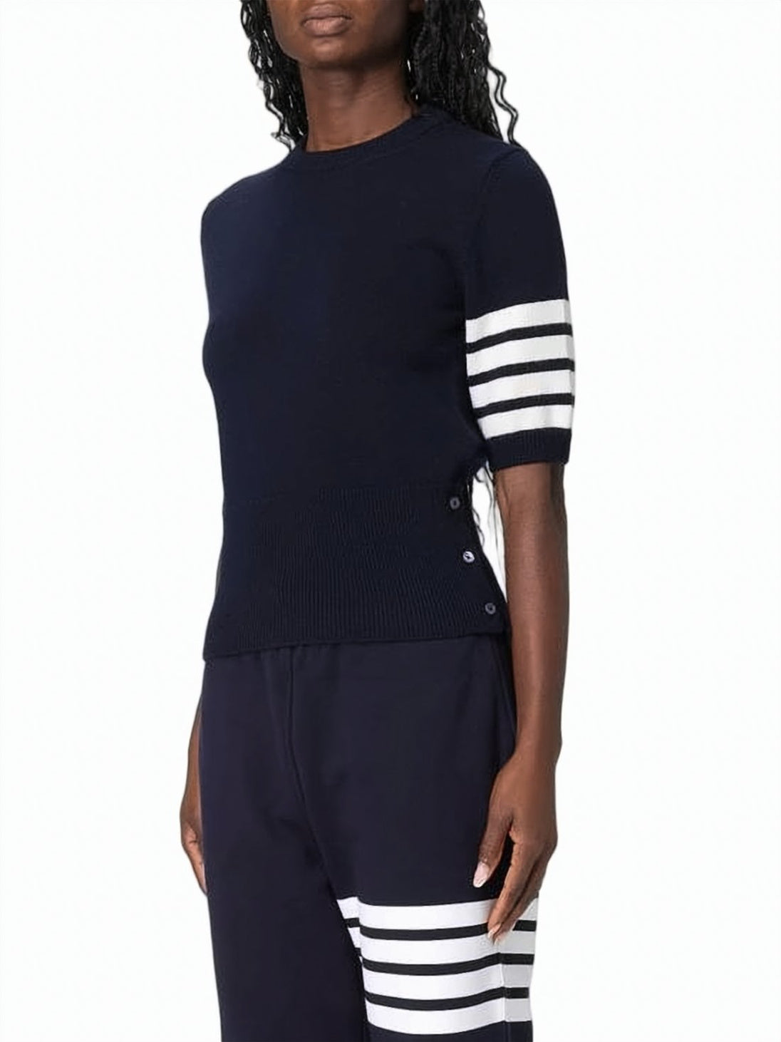 Fitted Short-Sleeved Knit Sweater with Horse Motif