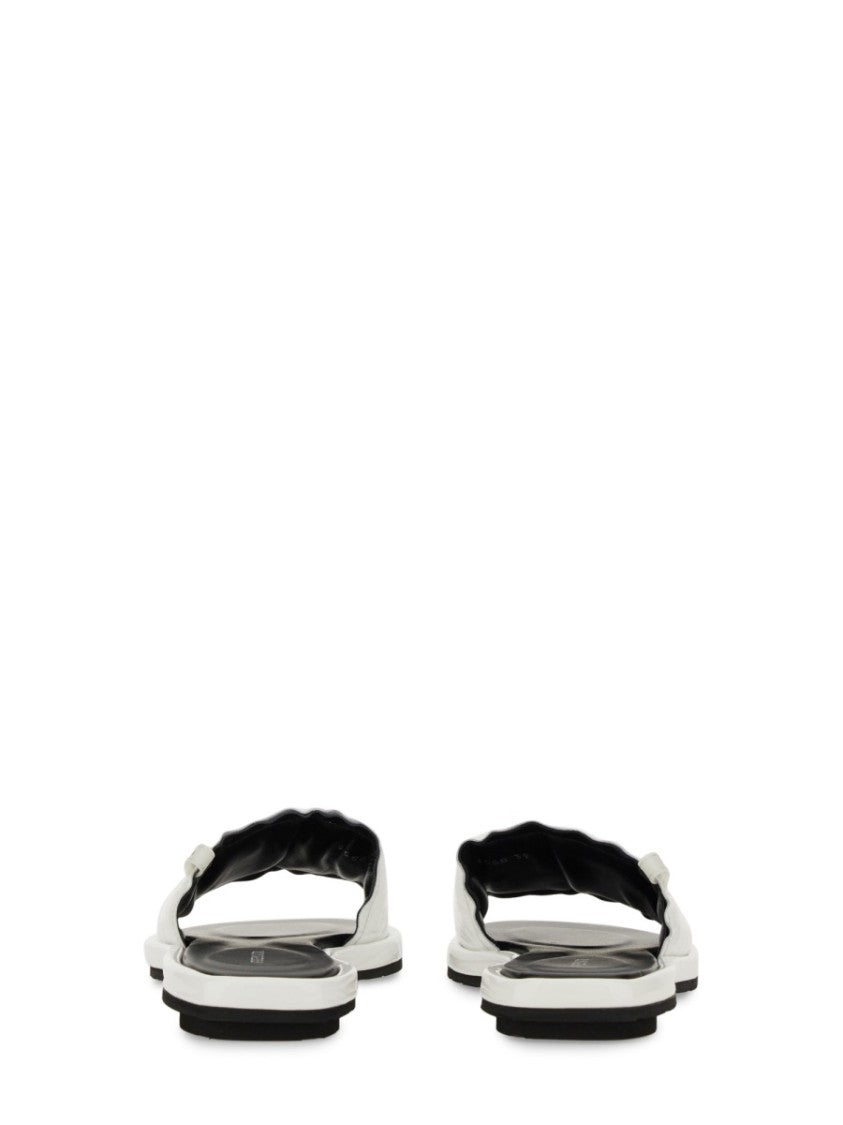 White Slide Sandal With Lamb Leather Upper