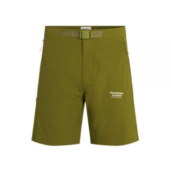 Minimalist Olive Green Shorts with Adjustable Waist and Logo Detail