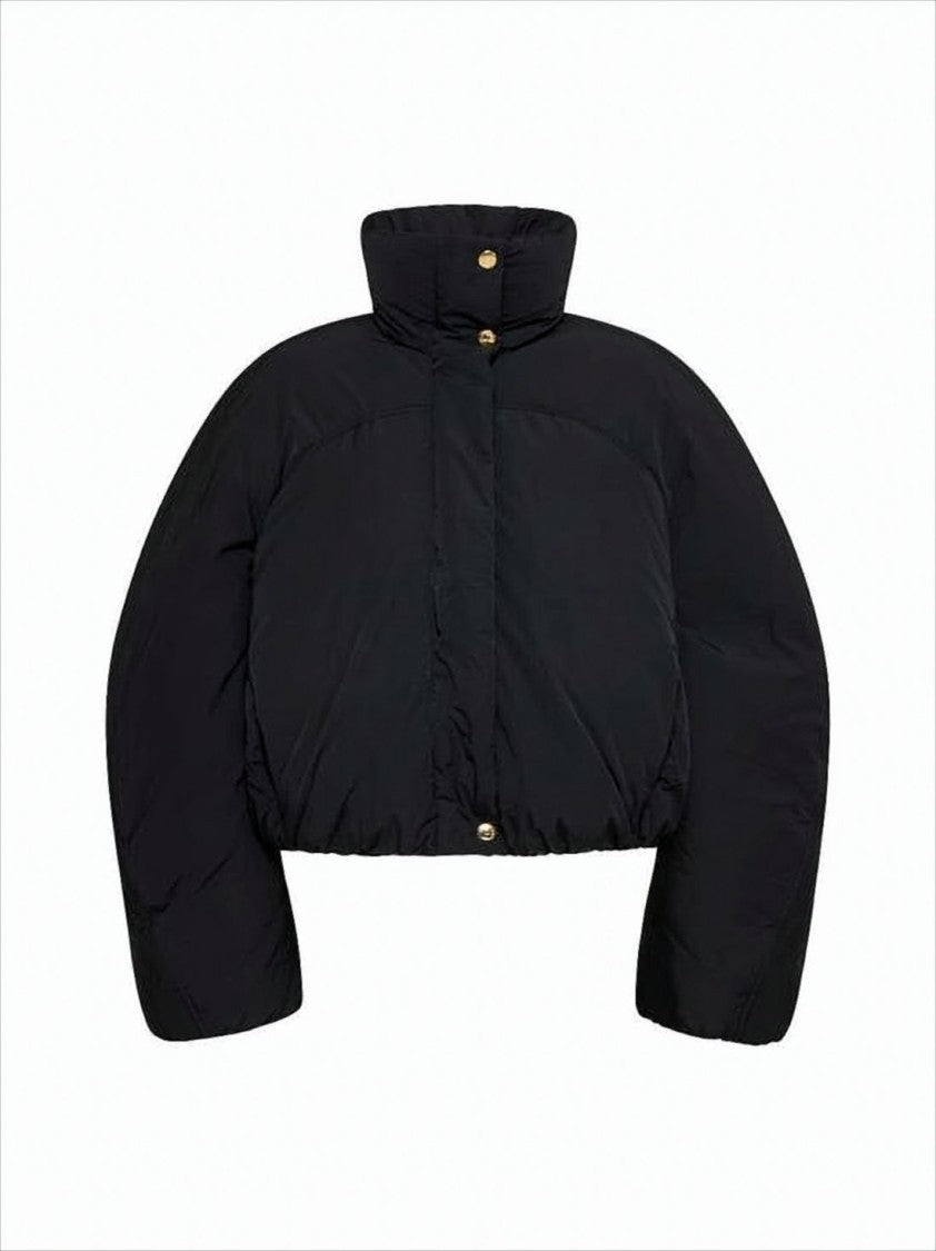 Cropped Black Puffer Jacket with Oversized Sleeves