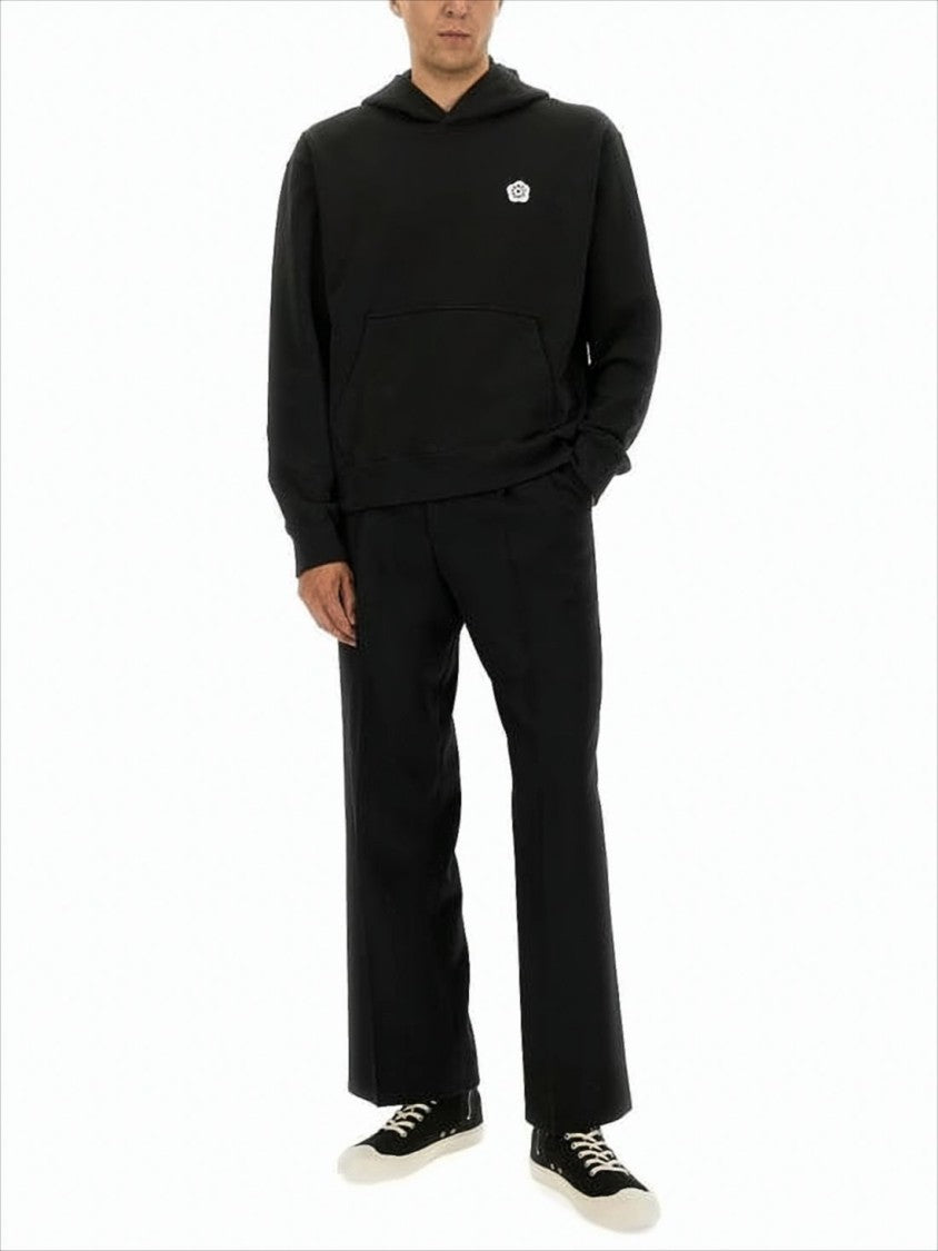 Relaxed Fit Black Hoodie With Floral Logo And Graphic