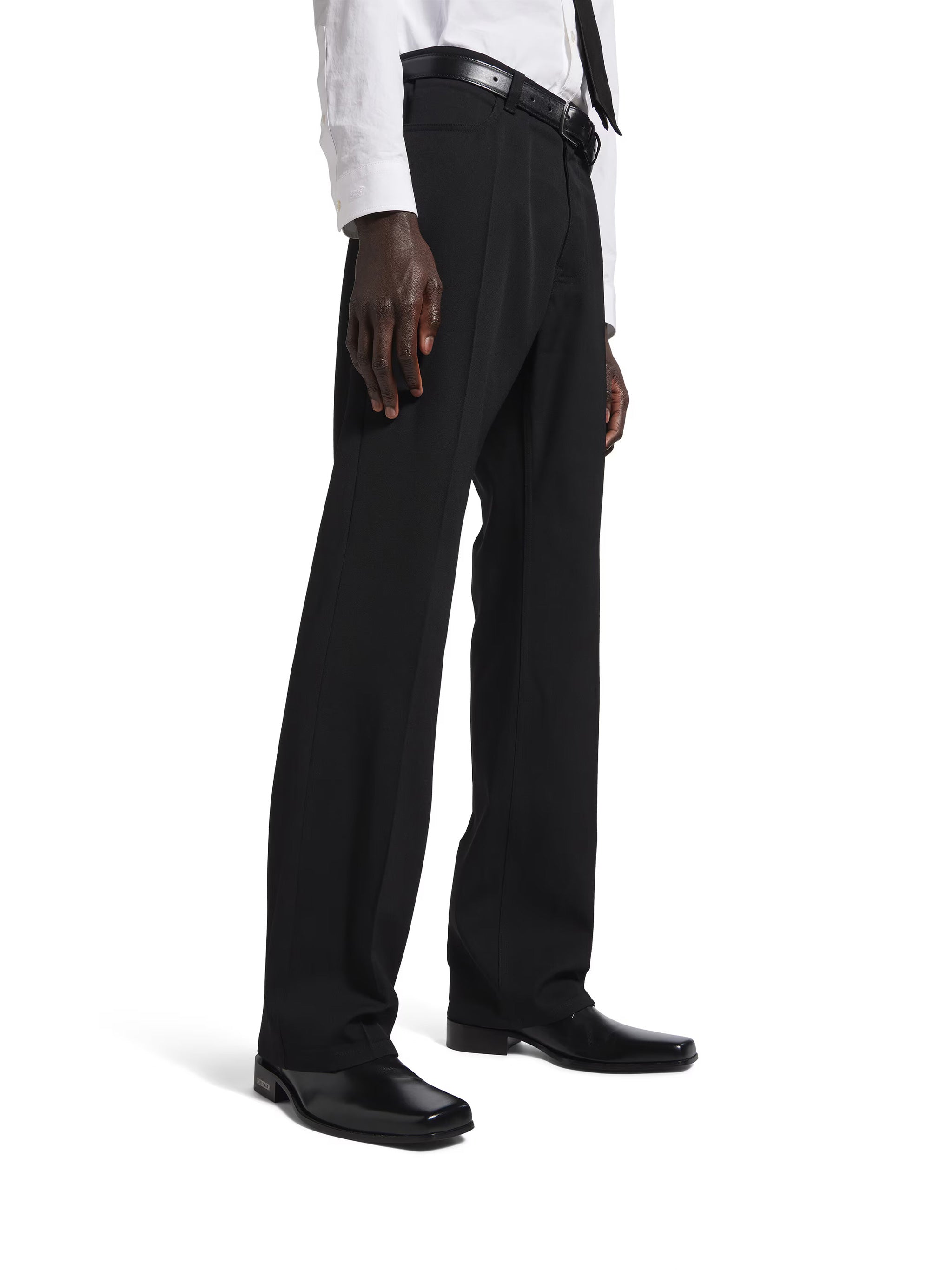 Black Tailored Straight-Leg Structured Pants