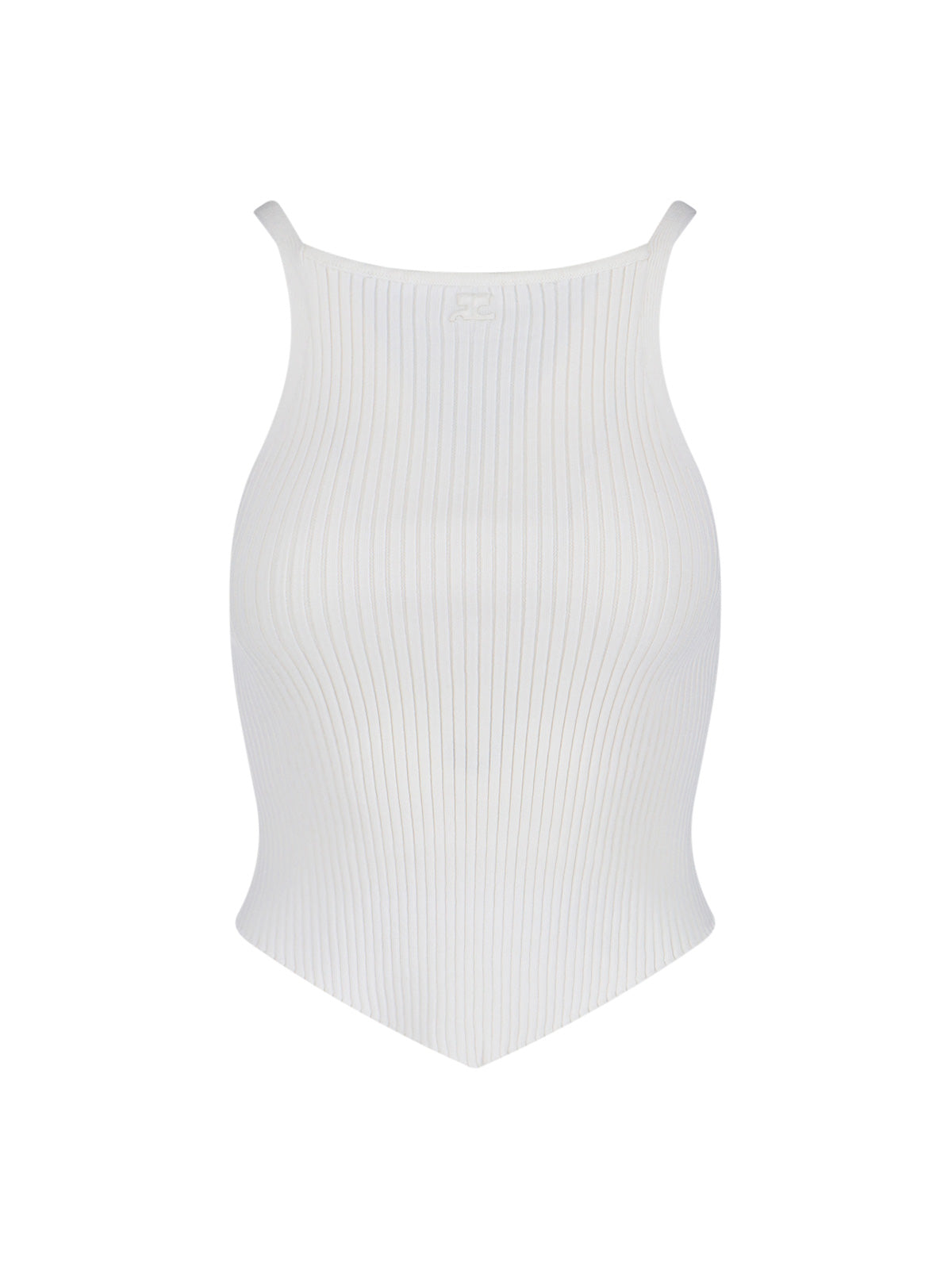 Ribbed White Tank Top with Pointed Hem