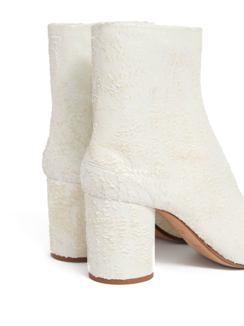 Cylindrical-Heel Ankle Boots In Distressed Laser-Cut Suede