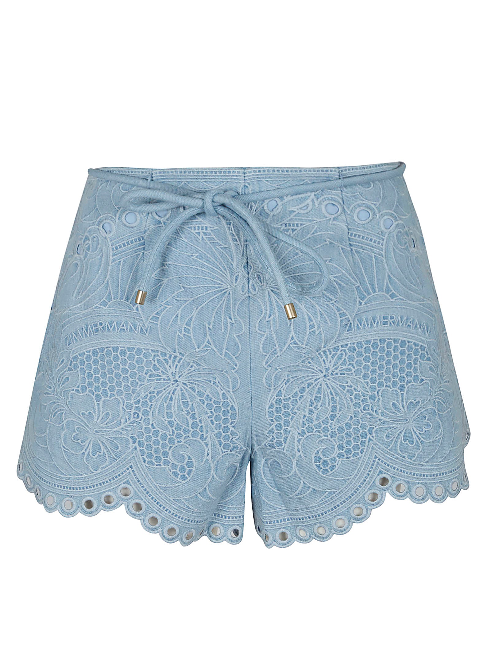 Blue Cotton Bermuda Shorts with Embroidery