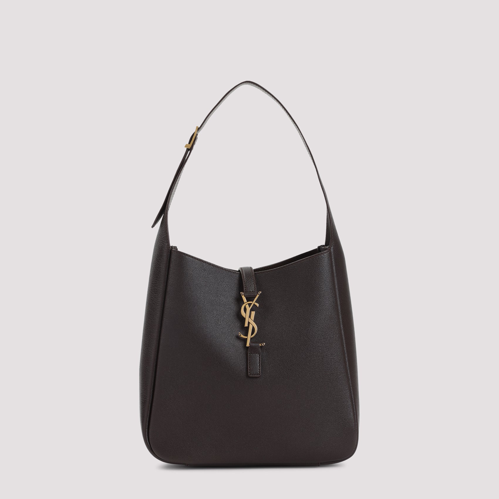 Structured Dark Brown Grained Leather Shoulder Bag