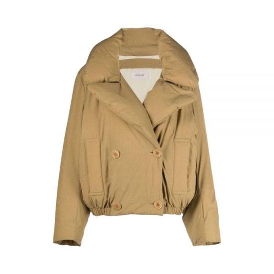 Cropped Double-Breasted Padded Jacket with Oversized Collar