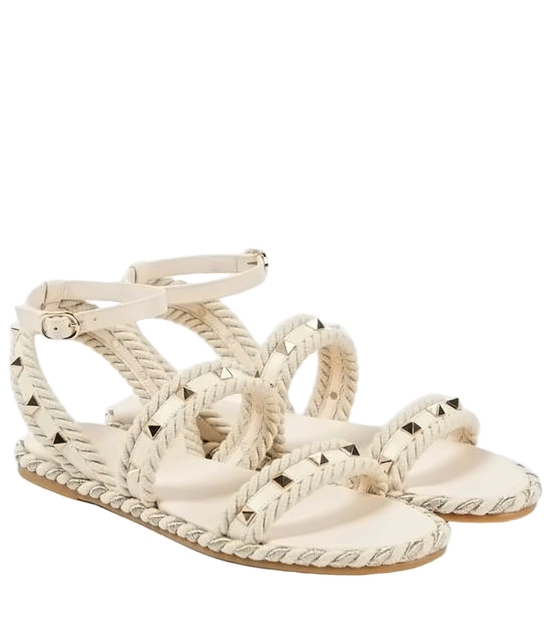 Braided Raffia Sandals with Pyramid Studs