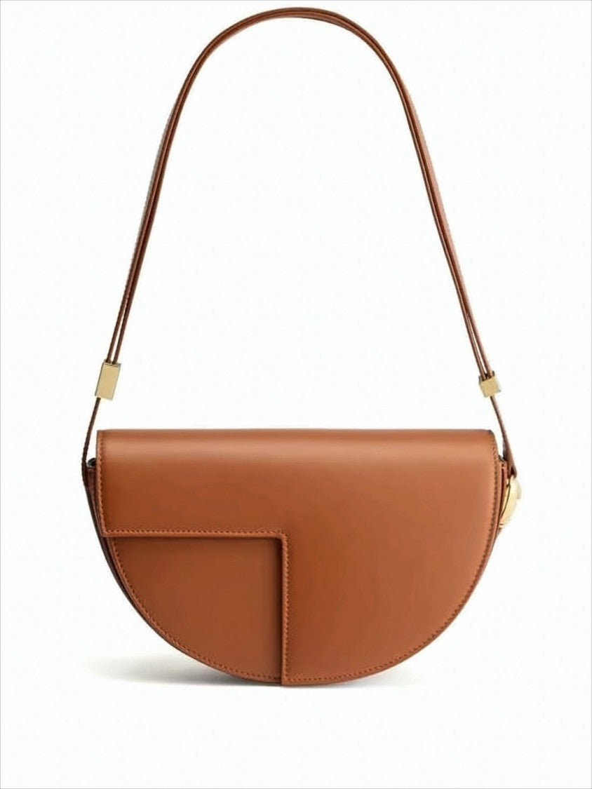 Semi-Circular Shoulder Bag with Geometric Flap