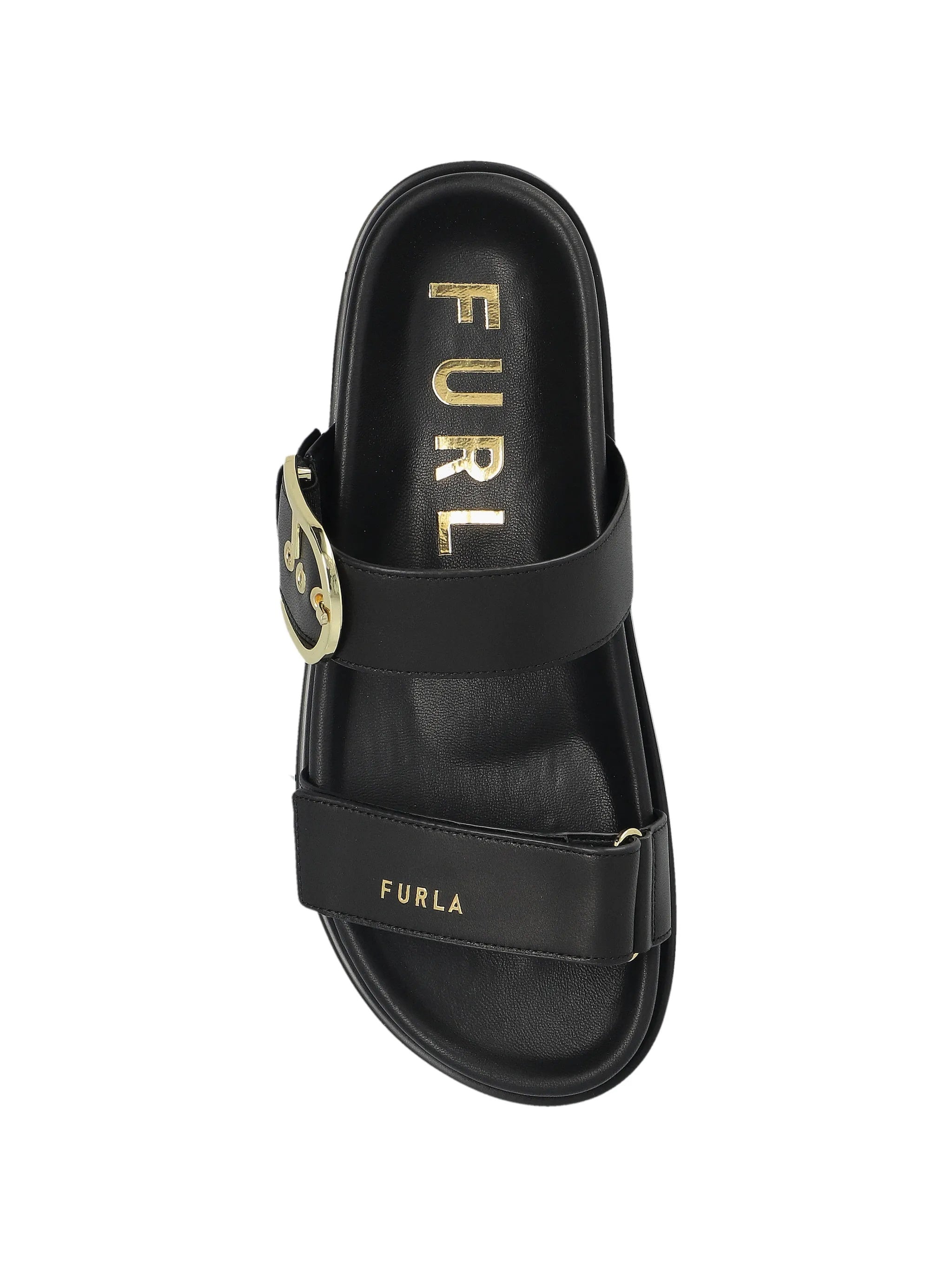Solea Sandal Black Leather Gold Buckle