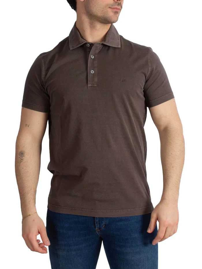 Classic Brown Short-Sleeved Polo with Subtle Stitching Details