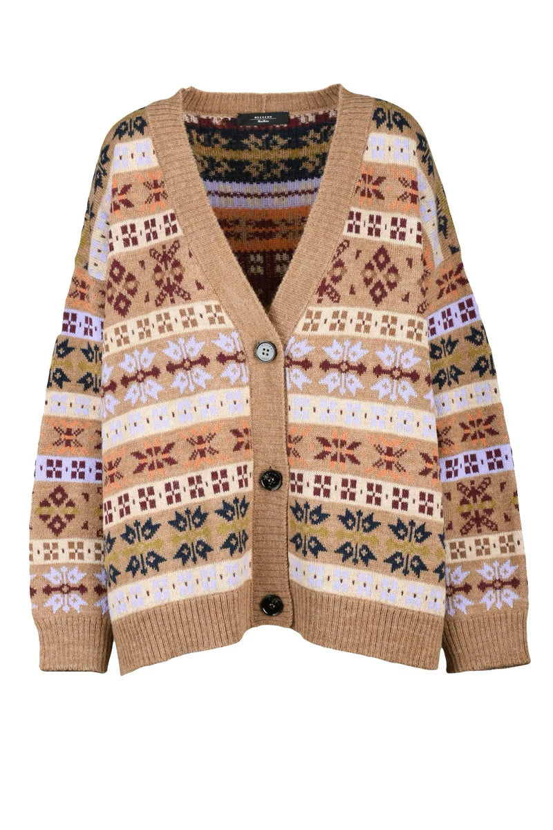 Alpaca/Wool Cardigan - Brown/Bordeaux