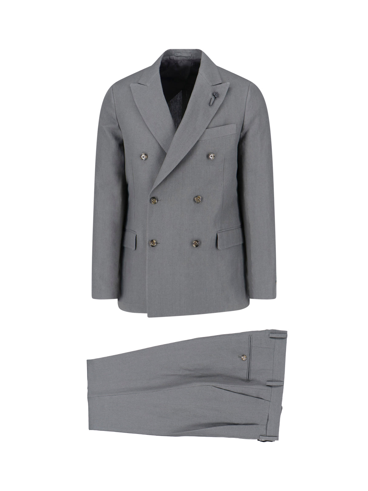 Double-breasted Linen Suit Grey