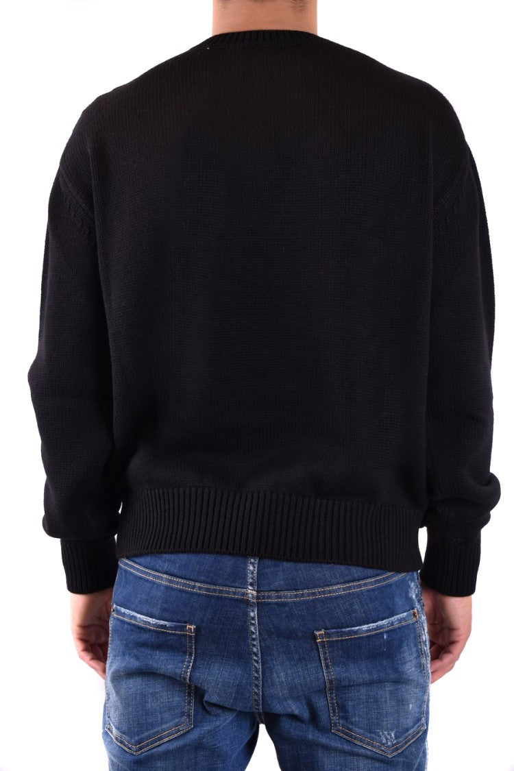 Black Knitwear With Bear Graphic And Relaxed Fit