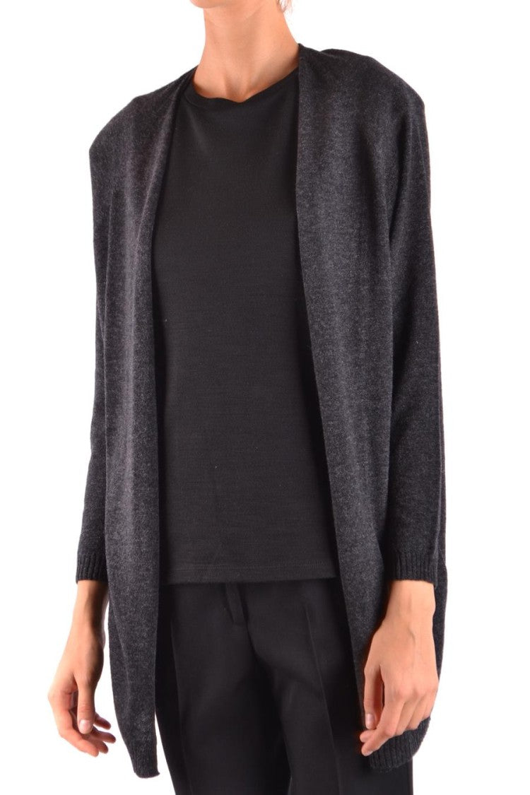 Open-Front Knit Sweater With Ribbed Cuffs
