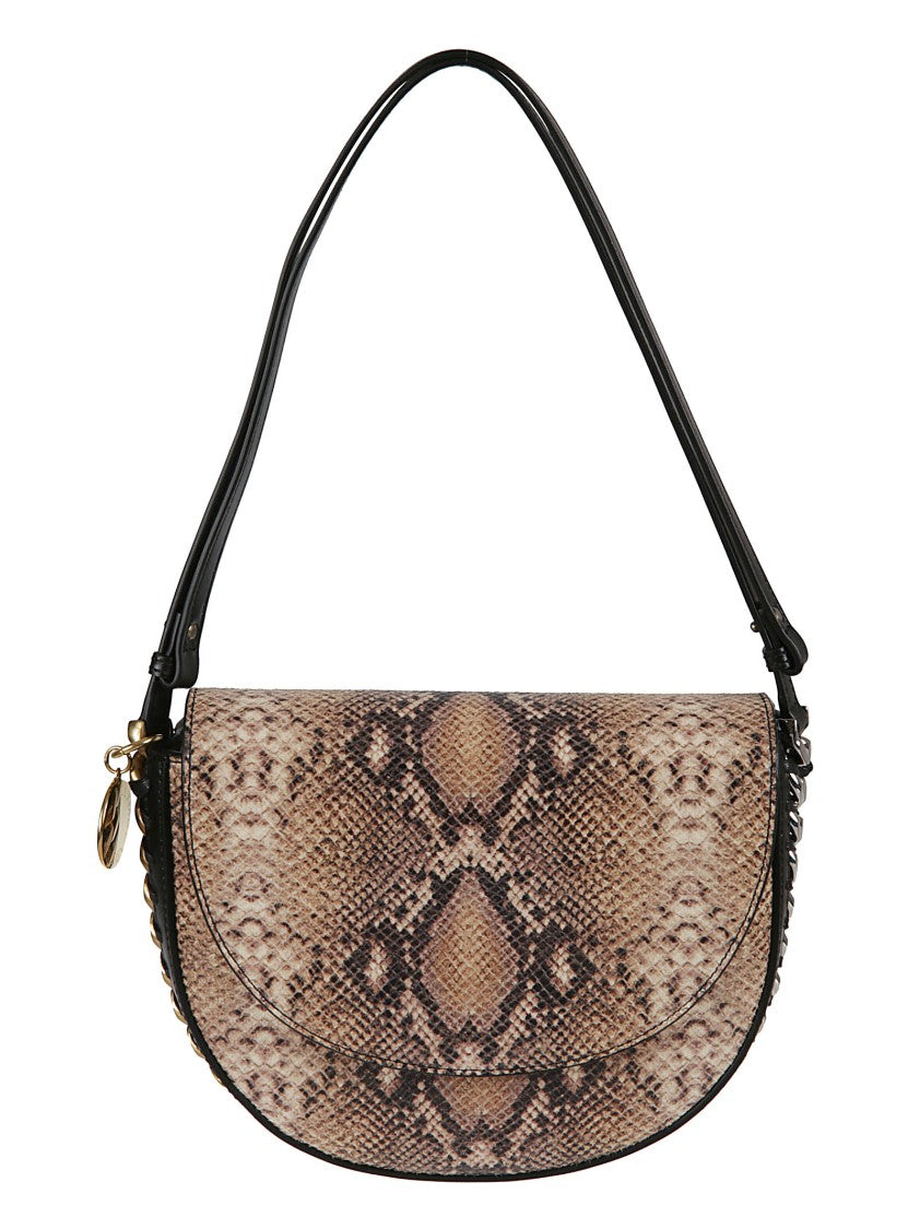 Half-Moon Snakeskin Patterned Bag With Chain Accents