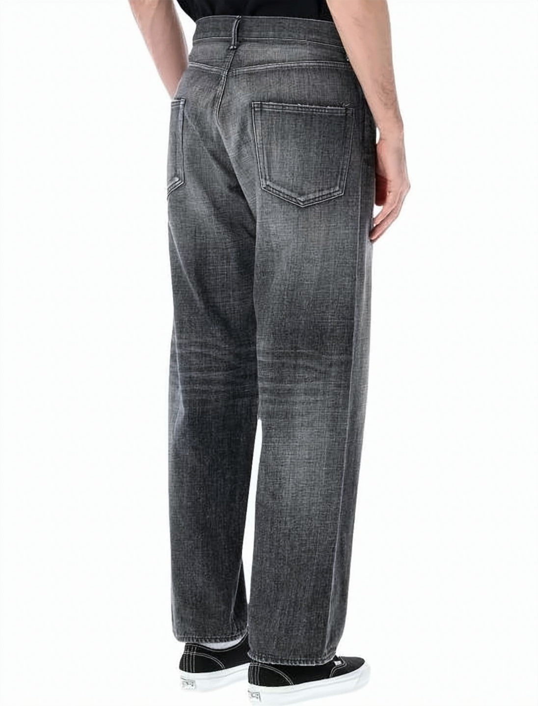 Black Relaxed Straight-Leg Faded Denim Pants