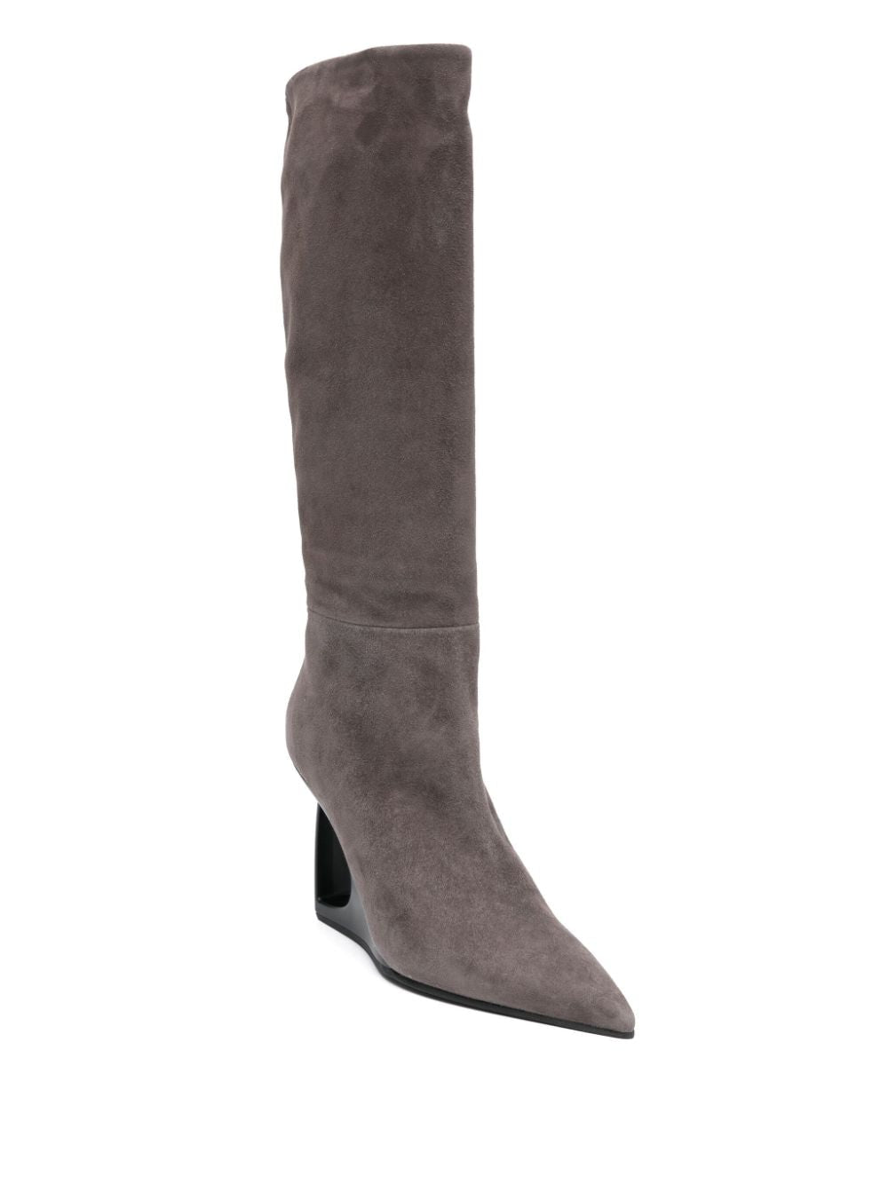 Knee-Length Anthracite Grey Calf Suede Boots