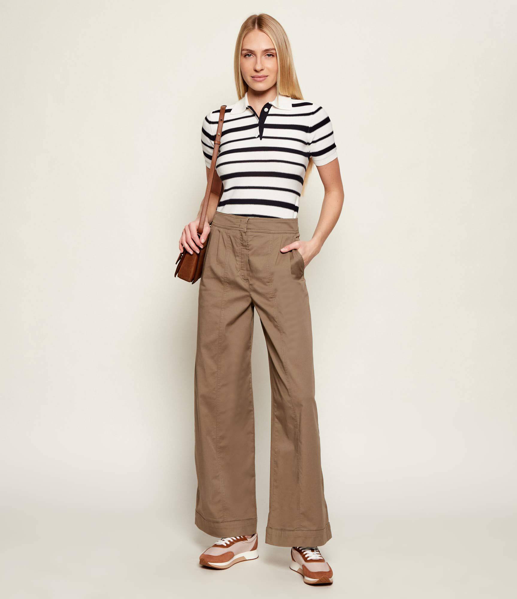 Striped Short-Sleeved Knit Top with Classic Polo Collar