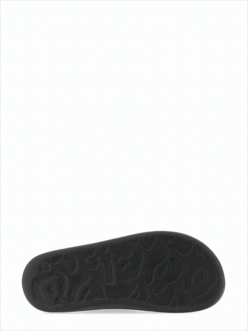 Black Rubber Slip-On Mules with Adjustable Straps