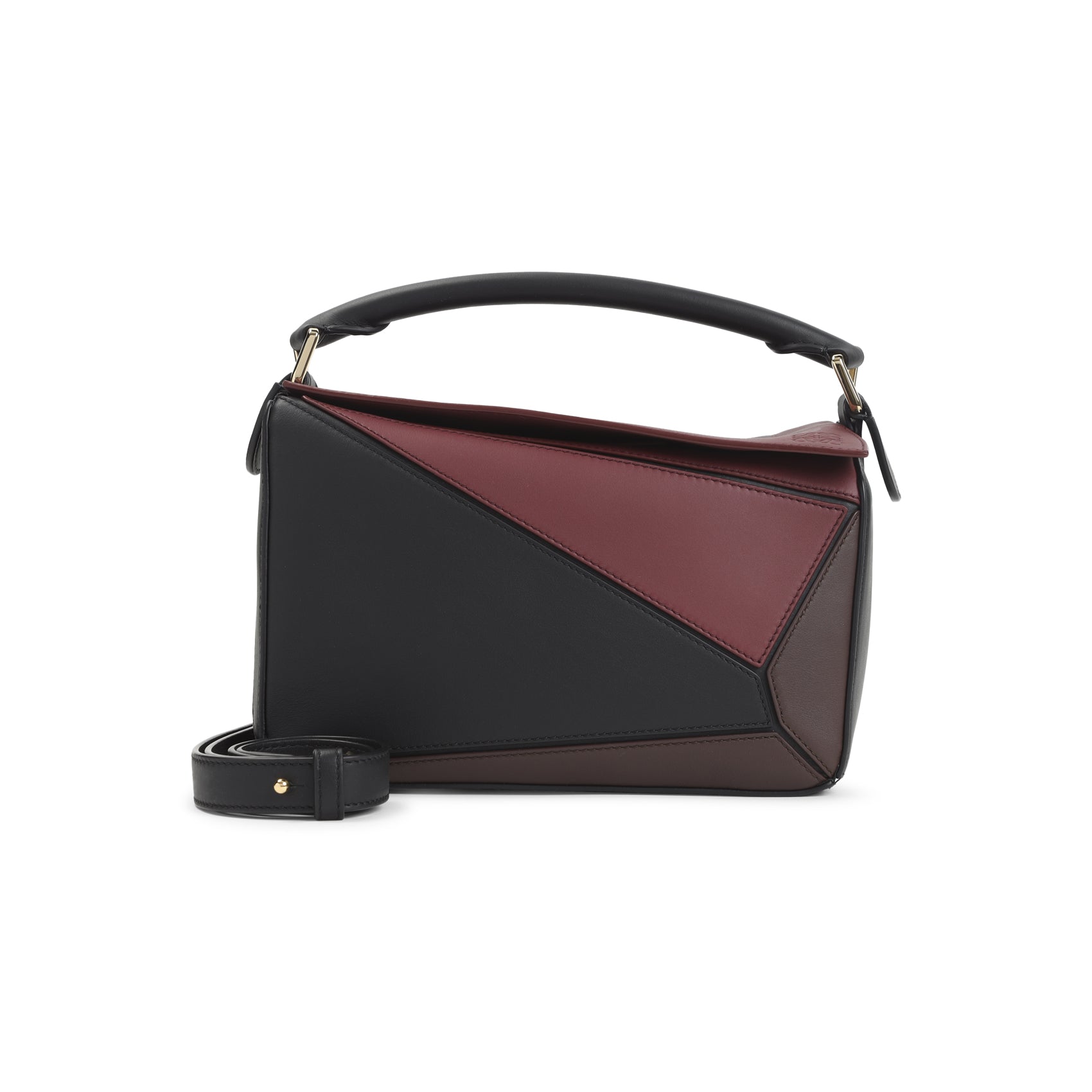 Geometric Patchwork Shoulder Bag in Calfskin Leather