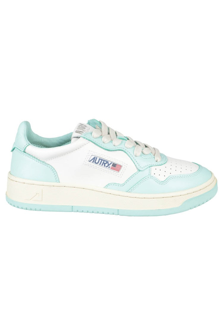White And Turquoise Leather Sneakers