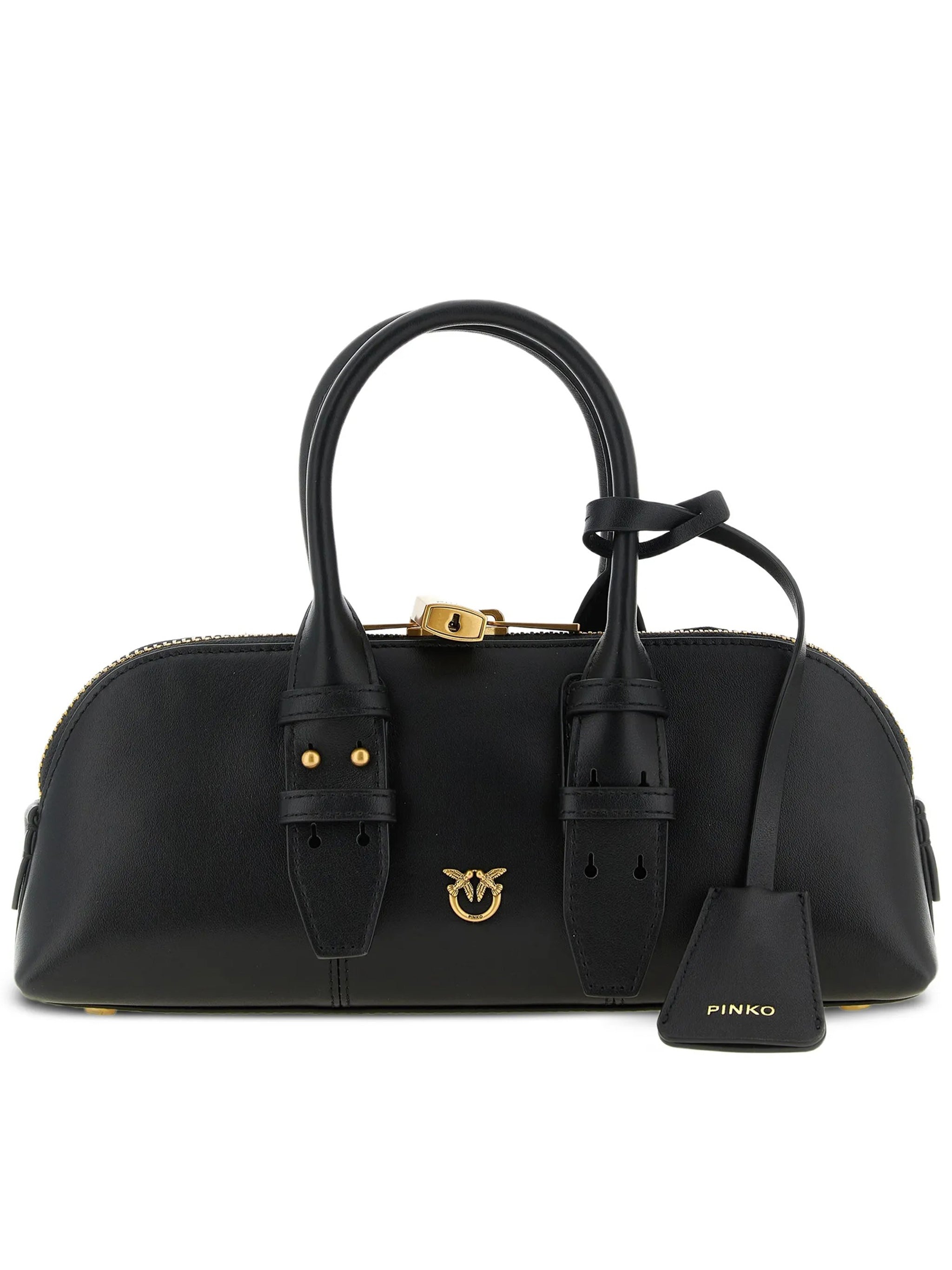 Black Bowling Bag Horizontal Leather Handbag