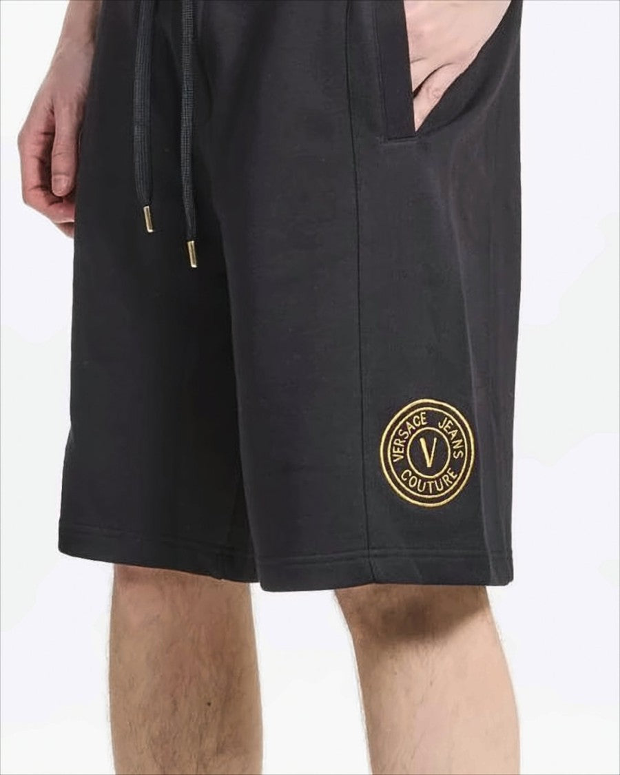 Relaxed Fit Cotton Shorts with Drawstring Waistband and Gold Accents