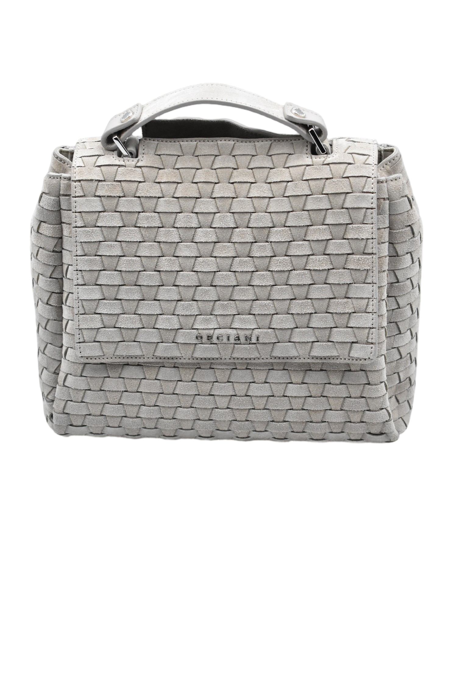 Structured Beige Handbag With Woven Texture And Metallic Accents