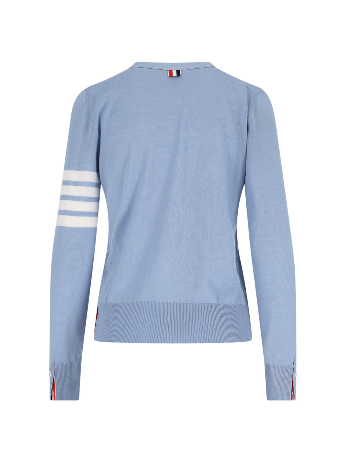 Blue 4-Bar V-Neck Virgin Wool Cardigan