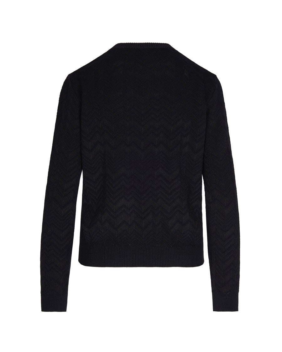 Long-Sleeved Crew Neck Sweater With Chevron Knit Pattern