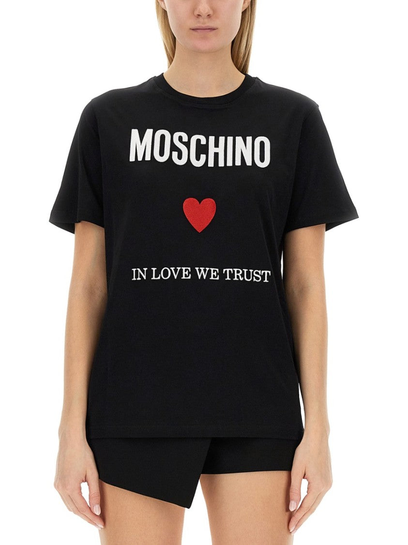 Black Regular Fit T-Shirt With Logo And Heart Graphic