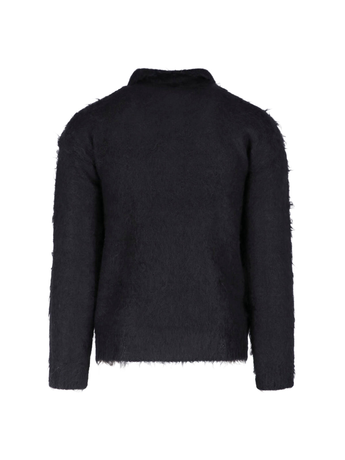 Grey Textured Long-Sleeve Cropped Polo Shirt