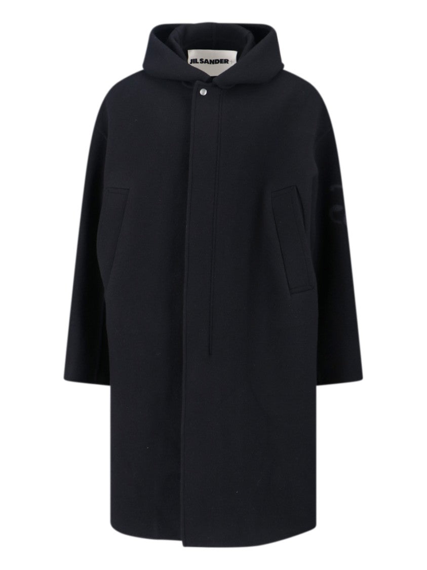 Virgin Wool Coat With Logo Detail – Black