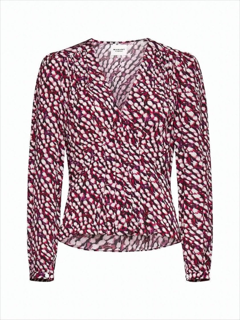 Abstract Burgundy Blouse with Fitted Waist