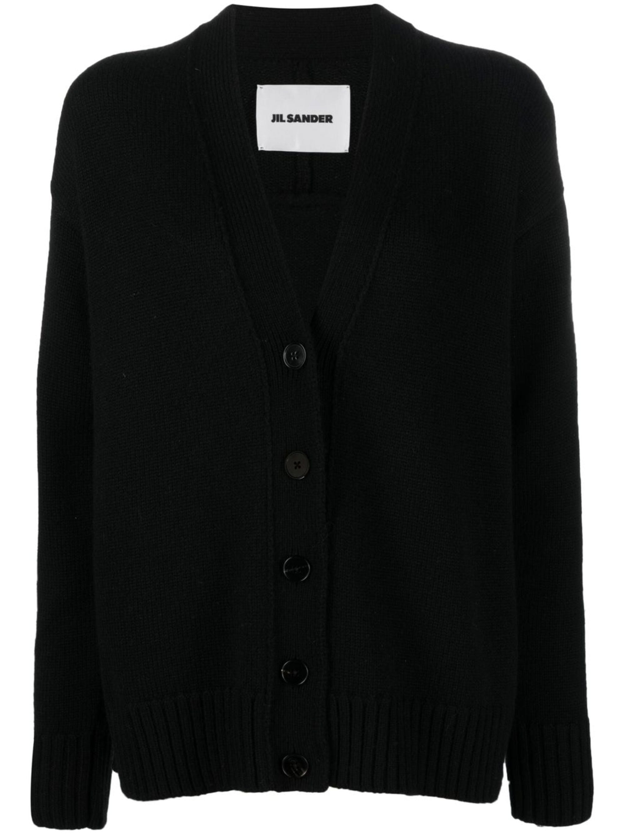 Black Boxy Cashmere V-Neck Cardigan