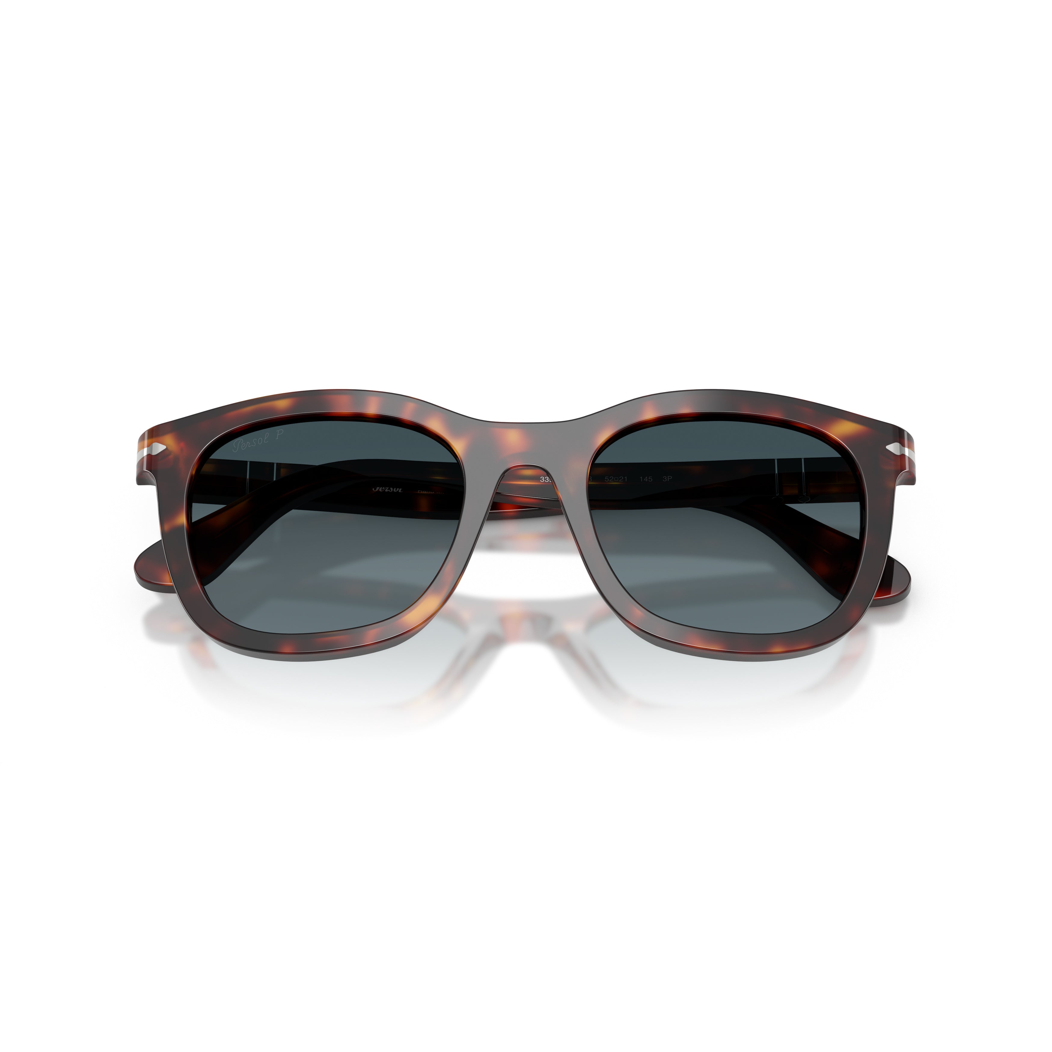 0po3395s Tortoiseshell Square Frame Sunglasses with Refined Metallic Detail
