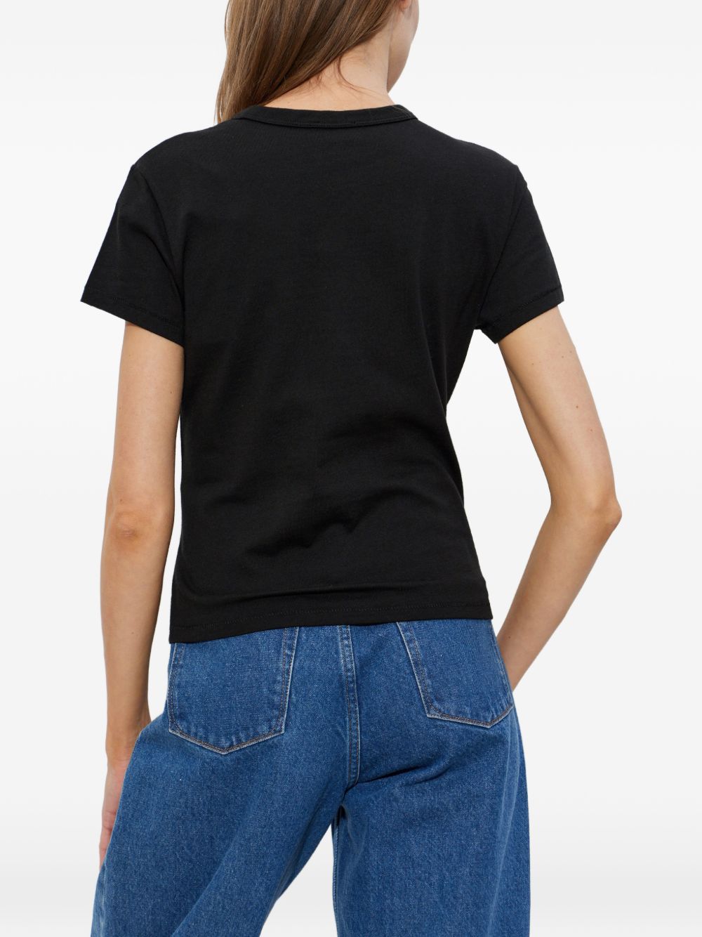 Black Minimalist Crew Neck Cotton Top