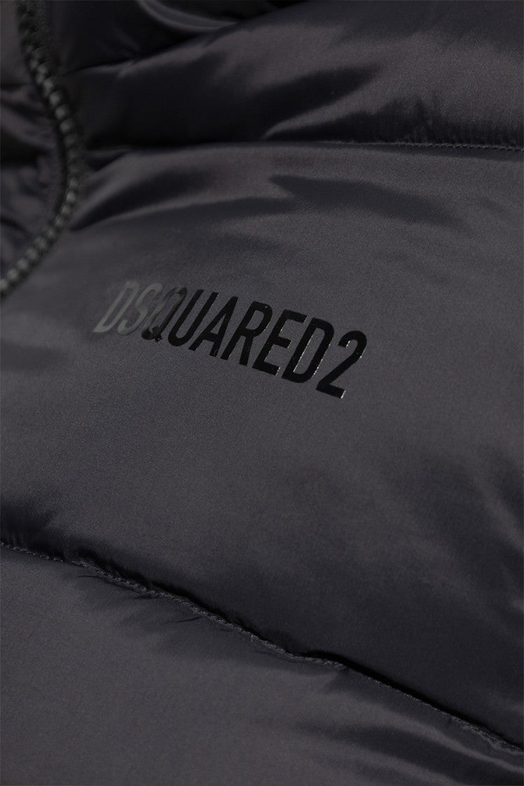 Cropped Black Jacket With Quilted Design And Hood
