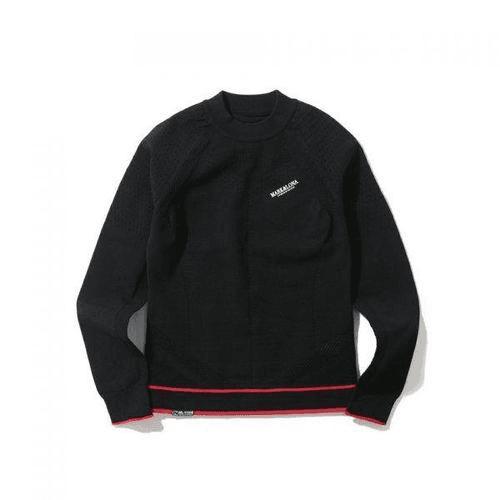 Long-Sleeve Crewneck Top with Red Trim and Logo Detail