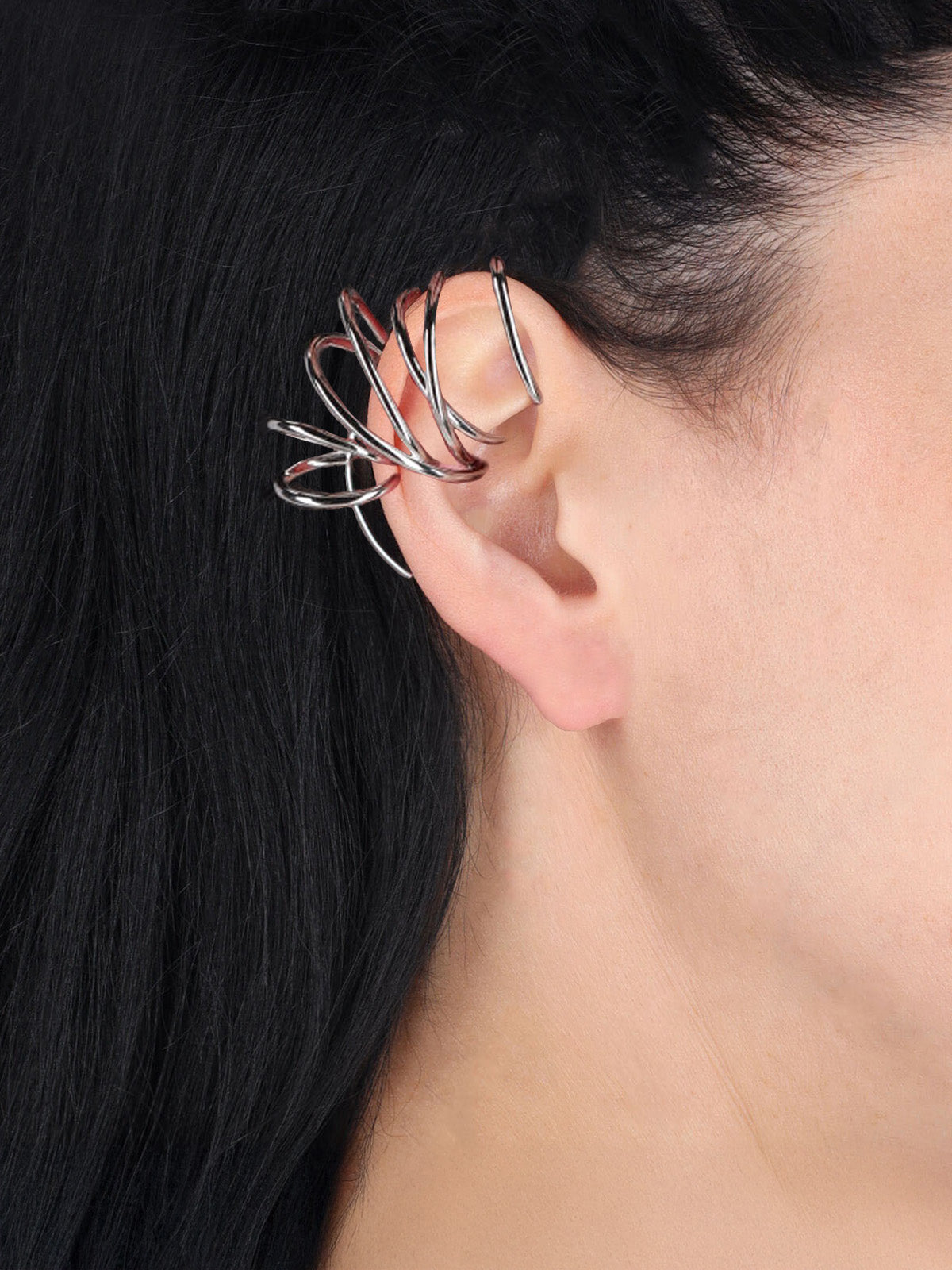 "Orbit" Ear Cuff In Silver-Plated Brass, Spiral Design.