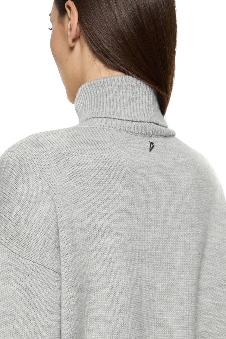 Cropped Grey Wool Sweater With High Neck