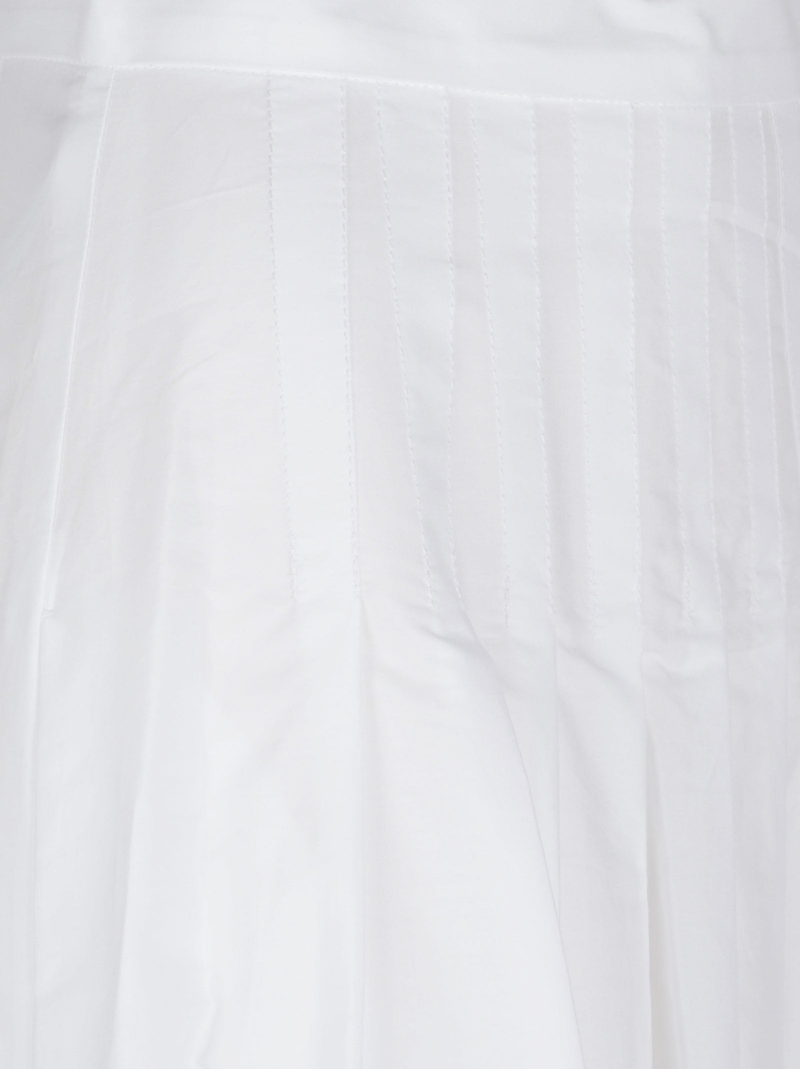 Flared White Cotton Midi Skirt with Vertical Stitching